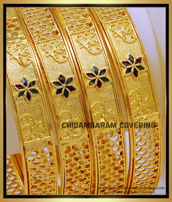 Flower Design Light Weight Enamel Bangles Set 