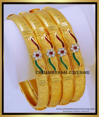 BNG712 - 2.8 Size Latest Enamel Stone Gold Bangles Set for Wedding 