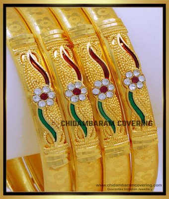 BNG712 - 2.8 Size Latest Enamel Stone Gold Bangles Set for Wedding 