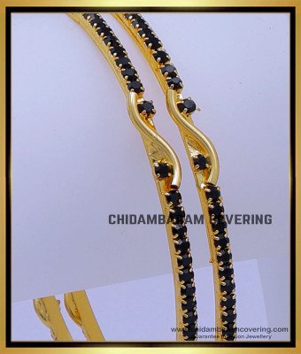 BNG719 - 2.8 Size Beautiful Gold Plated Black Stone Bangles for Ladies