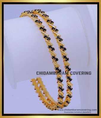BNG720 - 2.8 Size Elegant One Gram Gold Thin Black Bangles Set Online