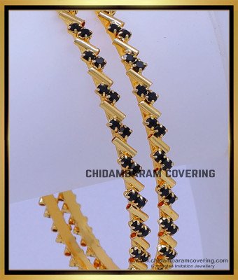 BNG720 - 2.8 Size Elegant One Gram Gold Thin Black Bangles Set Online