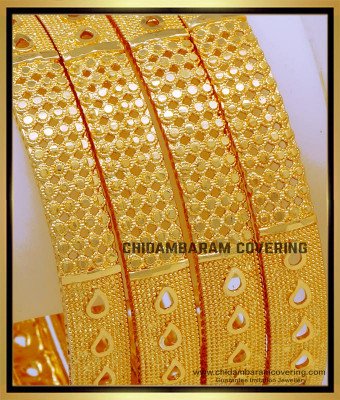 BNG735 - 2.10 Size Bridal Wear Designer Gold Plated Bangles for Daily Use 