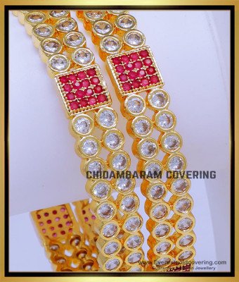 BNG782 - 2.6 Latest Impon Stone 1 Gram Gold Bangles for Wedding