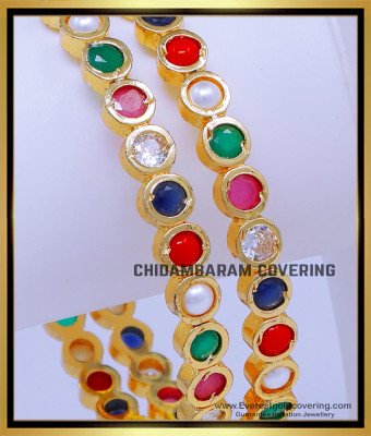 BNG783 - 2.10 Traditional Gold Design Impon Navaratna Bangles