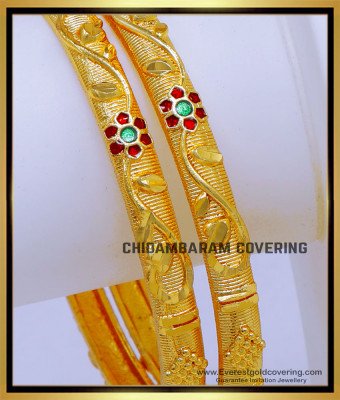 BNG806 - 2.10 Flower Model Forming Gold Bangles Design for Bridal