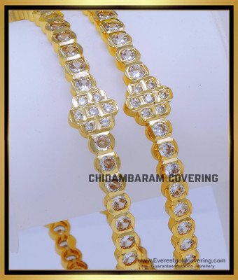 BNG836 - 2.8 Latest Gold Design White Stone Pure Impon Bangles