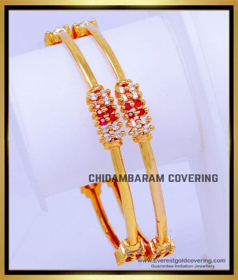 BNG850 - 2.6 Size1 Gram Gold Ruby and White Stone Bangles for Women