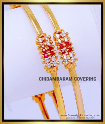 BNG850 - 2.6 Size1 Gram Gold Ruby and White Stone Bangles for Women