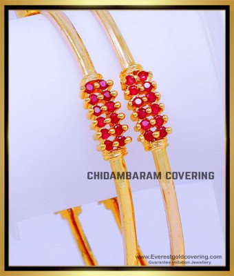 BNG851 - 2.4 Gold Plated Daily Use Ruby Stone Bangles Gold Design
