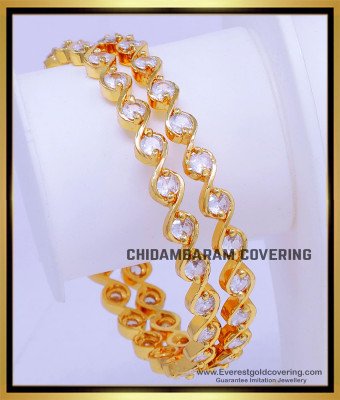BNG855 - 2.8 Impon Gold Plated White Ad Stone Bangles for Women