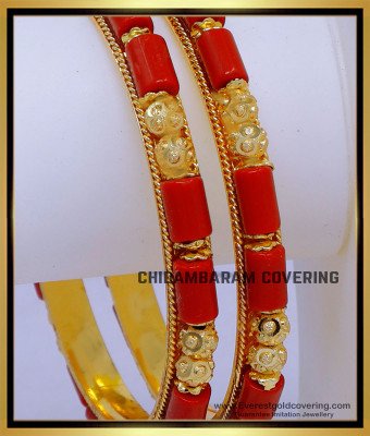 BNG862 - 2.6 Size Traditional Gold Design Coral Bangles for Women