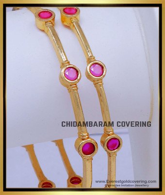 BNG868 - 2.8 Elegant Gold Plated Ruby Stone Bangles Gold Designs
