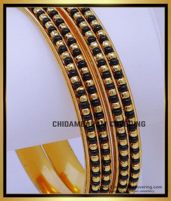 BNG882 - 2.4 Traditional Karimani Black Beads Bangles for Women