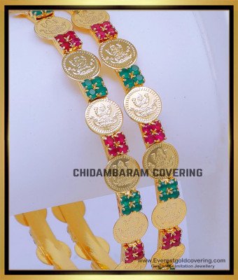 BNG884 - 2.8 Trendy Lakshmi with Ruby Emerald Bridal Bangles Set