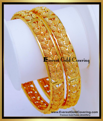 BNG897 - 2.8 Beautiful Leaf Design Gold Plated Bangles for Daily Use