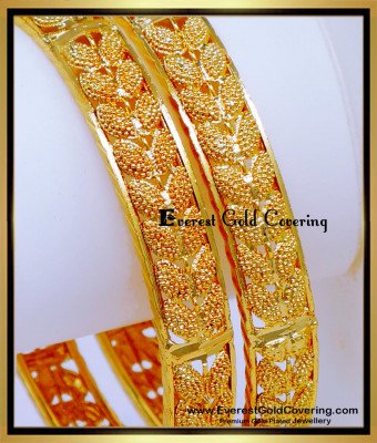 BNG897 - 2.8 Beautiful Leaf Design Gold Plated Bangles for Daily Use