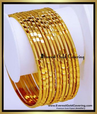 BNG951 - 2.8 South Indian Bridal Gold Plated Bangles Set Of 12