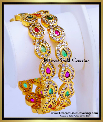 BNG967 - 2.8 Latest Mango Design Multi Stone Gold Plated Bangles