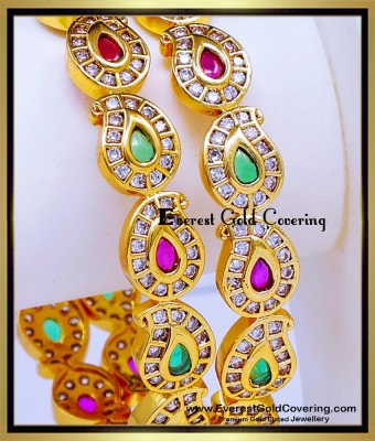 BNG967 - 2.8 Latest Mango Design Multi Stone Gold Plated Bangles