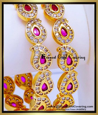 BNG968 - 2.8 Top Quality Impon Mango Design Stone Bangles Set
