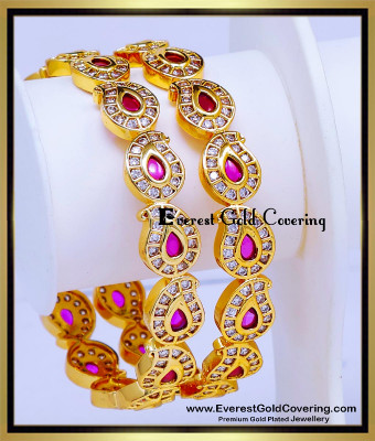 BNG968 - 2.8 Top Quality Impon Mango Design Stone Bangles Set