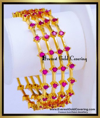BNG974 - 2.8 Elegant Set Of 4 Ruby Stone Bangles Gold Designs