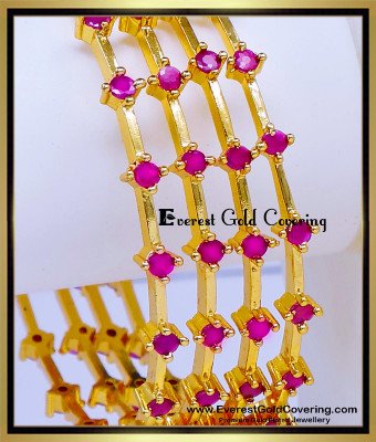 BNG974 - 2.8 Elegant Set Of 4 Ruby Stone Bangles Gold Designs