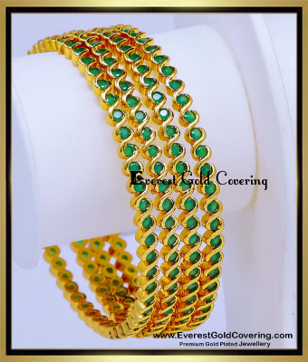 BNG975 - 2.8 Traditional Impon Emerald Stone Bangles Set Online