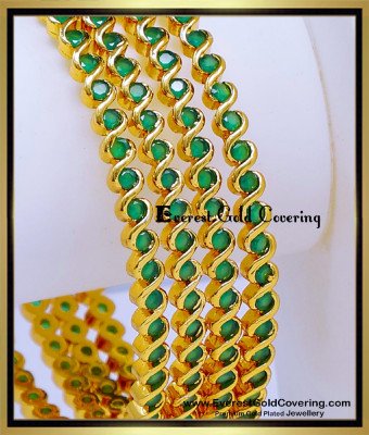 BNG975 - 2.8 Traditional Impon Emerald Stone Bangles Set Online