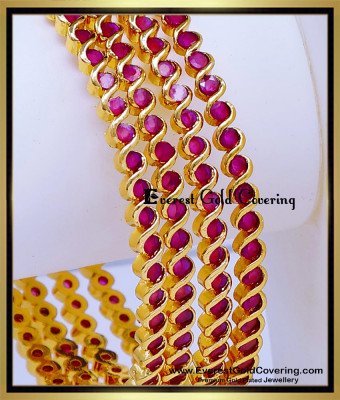 BNG976 - 2.8 Pure Impon Bridal Wear Pink Ruby Bangles Design