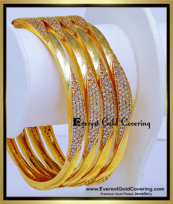 BNG991 - 2.8 Modern Trendy White Stone Twisted Gold Bangle Design