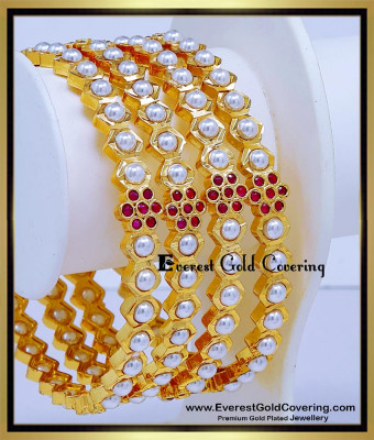BNG992 - 2.8 Premium Quality Impon Ruby Stone Muthu Bangles Set