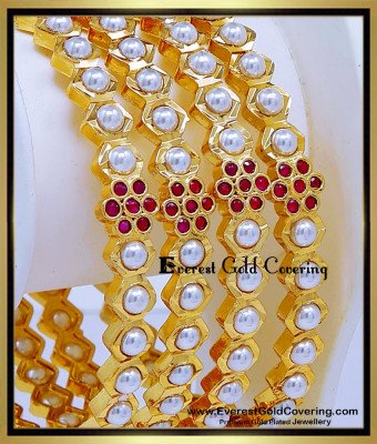 BNG992 - 2.8 Premium Quality Impon Ruby Stone Muthu Bangles Set