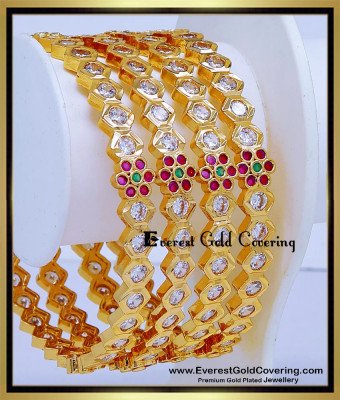 BNG993 - 2.8 Bridal Wear White Stone Five Metal Impon Bangles Set