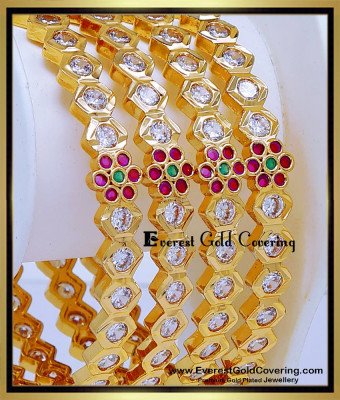 BNG993 - 2.8 Bridal Wear White Stone Five Metal Impon Bangles Set