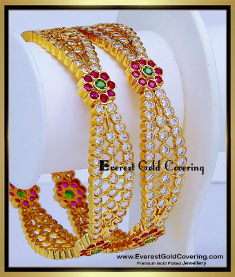 BNG994 - 2.8 Latest White and Ruby Stone Bangles Design for Wedding