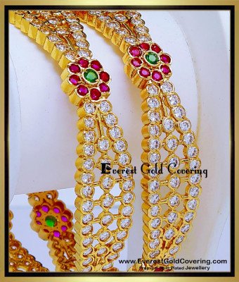 BNG994 - 2.8 Latest White and Ruby Stone Bangles Design for Wedding