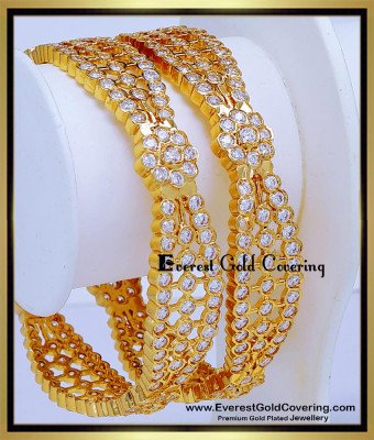 BNG995 - 2.6 New Trends Impon Jewellery White Stone Bangles Set