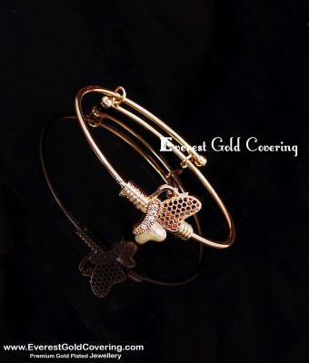 BCT633 - 2.2 Size Butterfly Design Rose Gold Kids Girls Adjustable Bracelet
