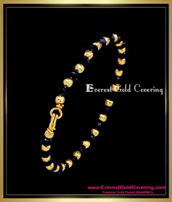 BCT679 - 2.6 Trendy Black Crystal and Gold Beads Bangles Type Bracelet