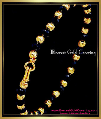 BCT679 - 2.6 Trendy Black Crystal and Gold Beads Bangles Type Bracelet