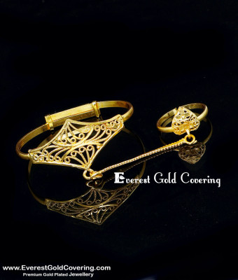 BCT680 - Elegant Gold Plated Kids Bracelet with Ring Attached Set