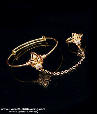 BCT682 - Rose Gold Attached Bracelet with Ring for Baby Girl