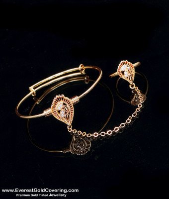 BCT683 - Cute rose gold Adjustable Bracelet with Ring Set for Baby Girl