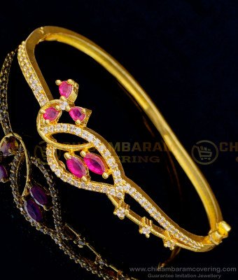 BCT310 - One Gram Gold White and Ruby Stone Bangle Bracelet for Women
