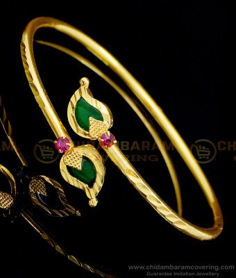 BCT342 - Buy One Gram Gold Bangle Type Adjustable Green Mango Palakka Bracelet Design