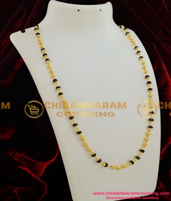 CHN008 - Single Line Gold Plated Black Crystal Mala Black Beads Mangalsutra Chain (Karugamani Chain)