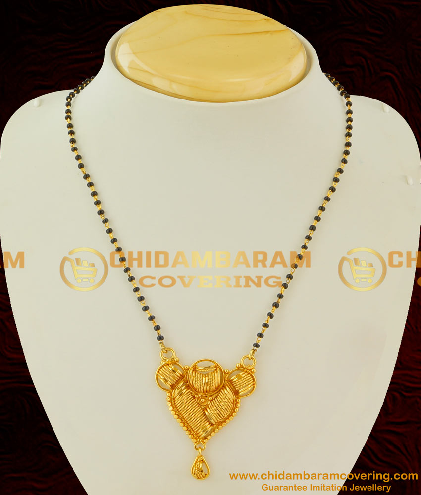 CHN028 - Short Chain Mangalsutra Design Black Crystal Karishma Chain with Plain Pendant