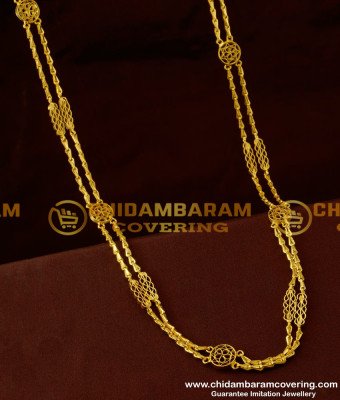 CHN041-LG - 30 inches Long Rettai Vadam Glass Cutting Chain With Flower Design Connector Two Line Chain Online